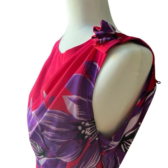 Anthropologie Yoana Baraschi Dress Sz Large Red Floral midi Satin Lined Keyhole - Picture 3 of 9